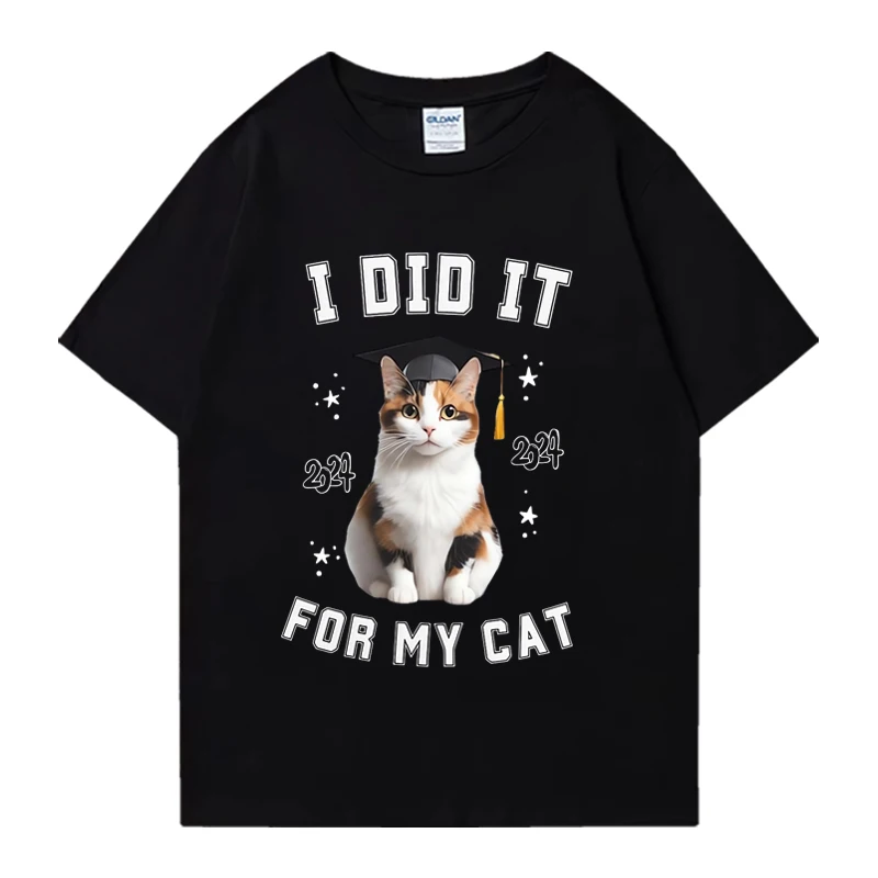 Heißer Verkauf Abschluss geschenk für Katzen liebhaber lustige T-Shirts Unisex reine Baumwolle klassische Kurzarm T-Shirt Männer Frauen süße Tops