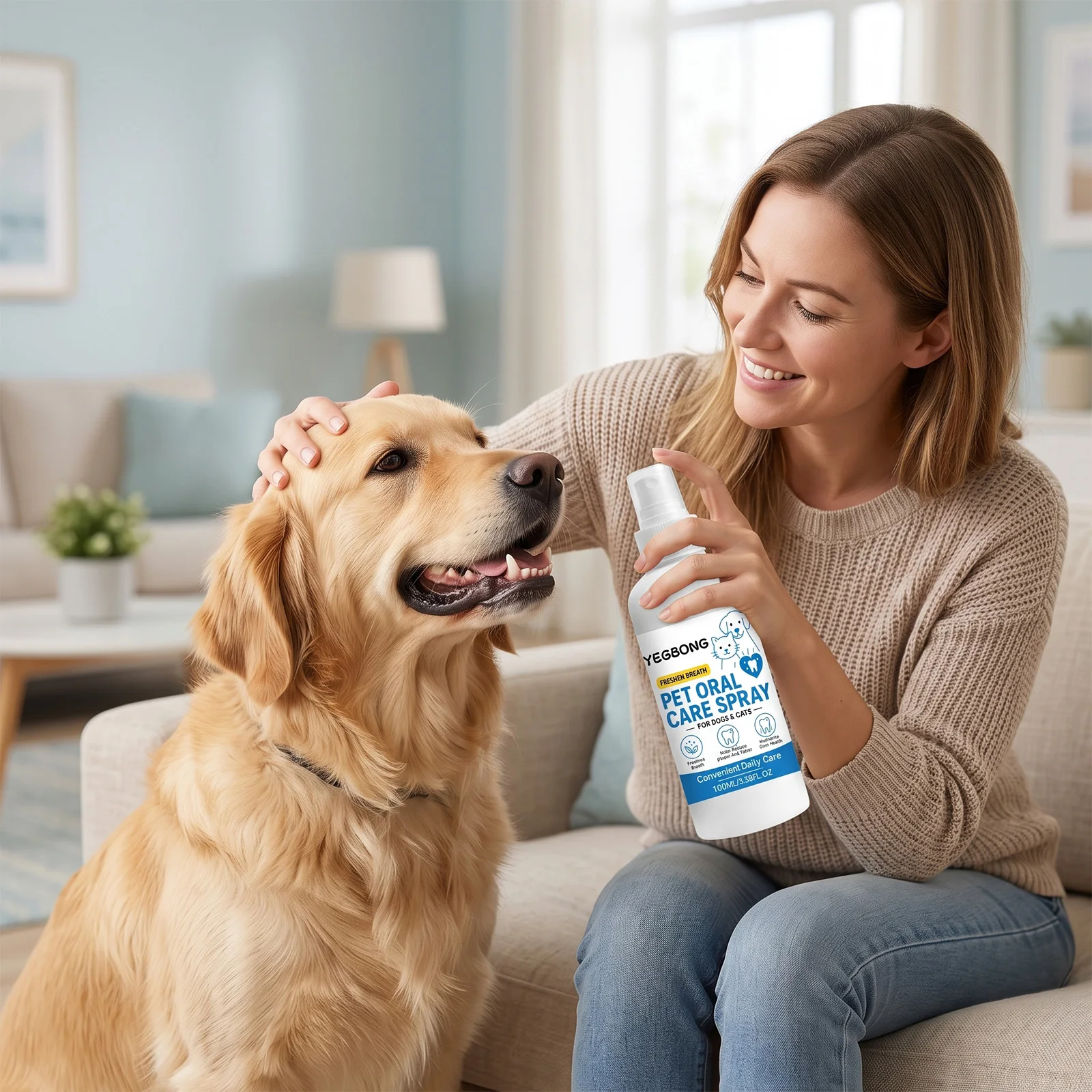 YEGBONG Pet Oral Care Spray Soothes gums and freshens breath a no-brush, direct-spray solution for both cats and dogs.