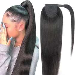 Ponytail Clip In Hair Extensions Ponytail Humans Hair Straight Wrap Around Drawstring Brazilian HairPiece For Black Women 120g