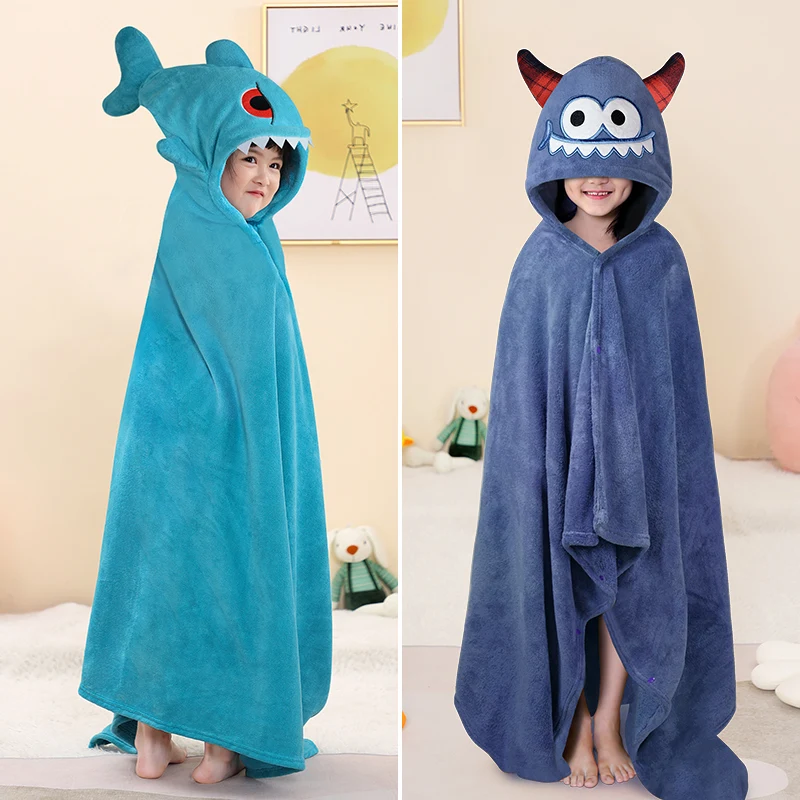 Baby Hooded Bath Towel Large Kids Bathroom Shower Robe Absorbent Poncho Towels Children Bathrobe Warm Boy Girl Wearable Blanket