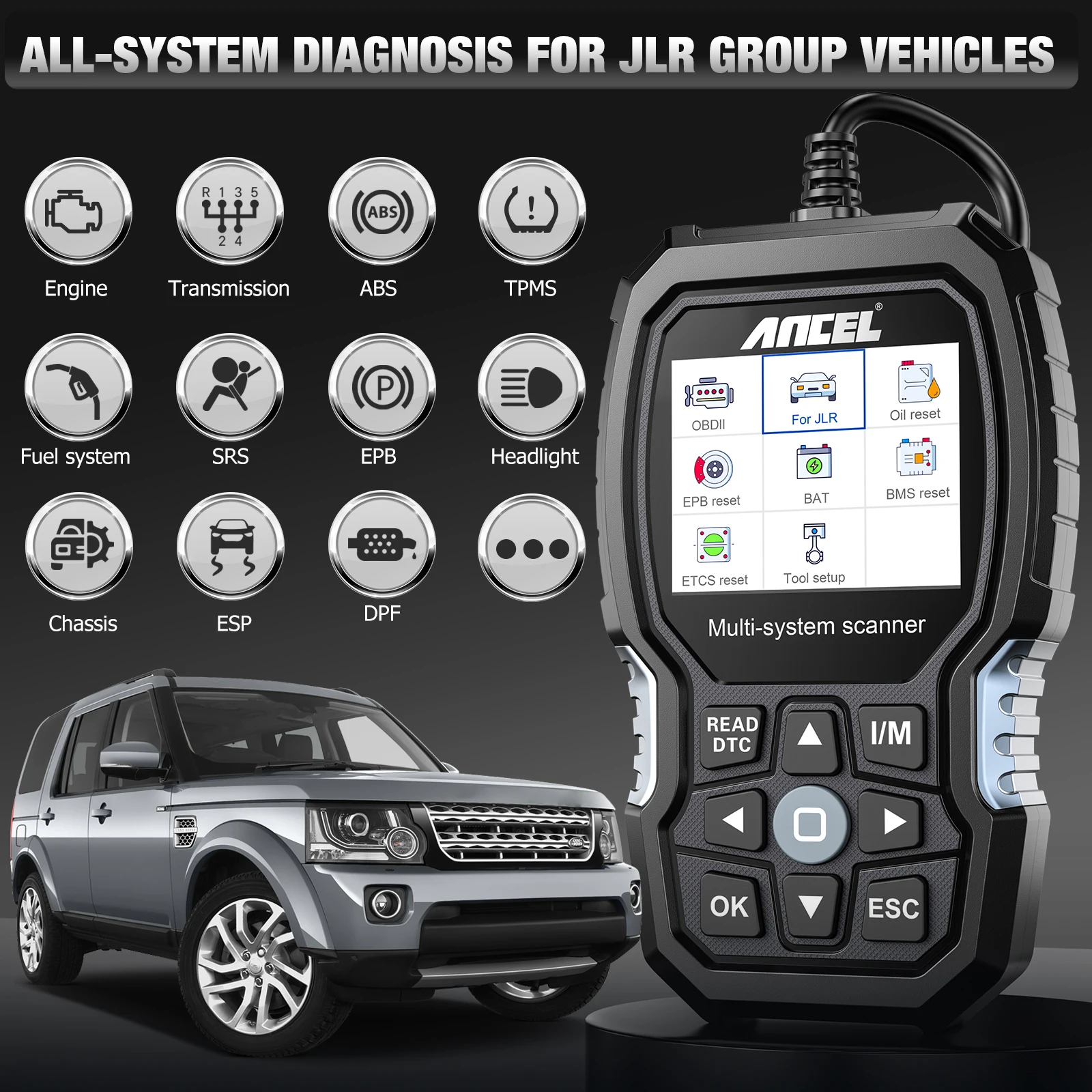 For Land Rover Jaguar Car All System Diagnosis Tool ANCEL LD700 OBD2 Scanner EPB BMS DPF ABS TPMS Oil Reset OBDII Code Reader