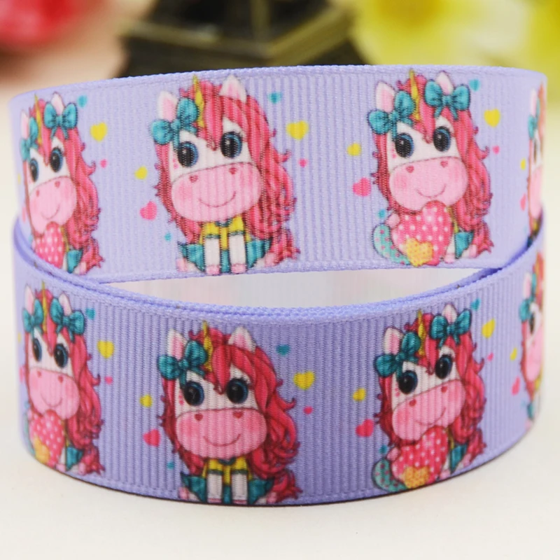 22mm 25mm 38mm 75mm Unicorn Cartoon Character printed Grosgrain Ribbon party decoration 10 Yards X-05279