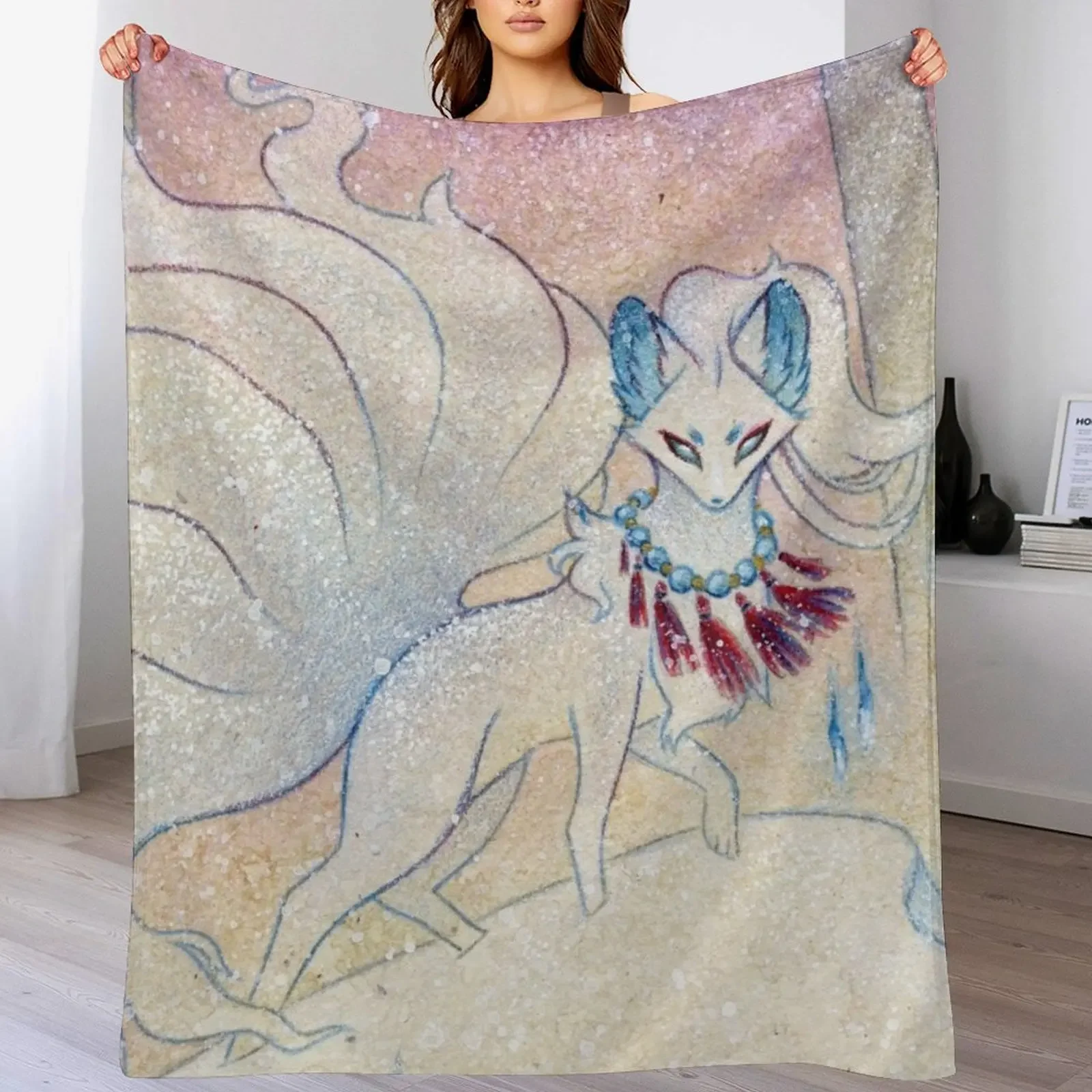 

Winter Twilight Kitsune Guardian Throw Blanket Soft Plush Plaid Luxury Furrys Thins Blankets