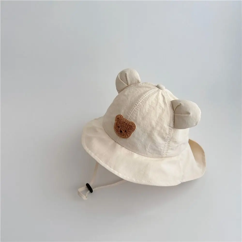 جديد الكرتون الدب الصغير الأطفال قبعة الشمس القطن تنفس مع آذان دلو قبعة واقية من الشمس التجفيف السريع شال قبعة #4