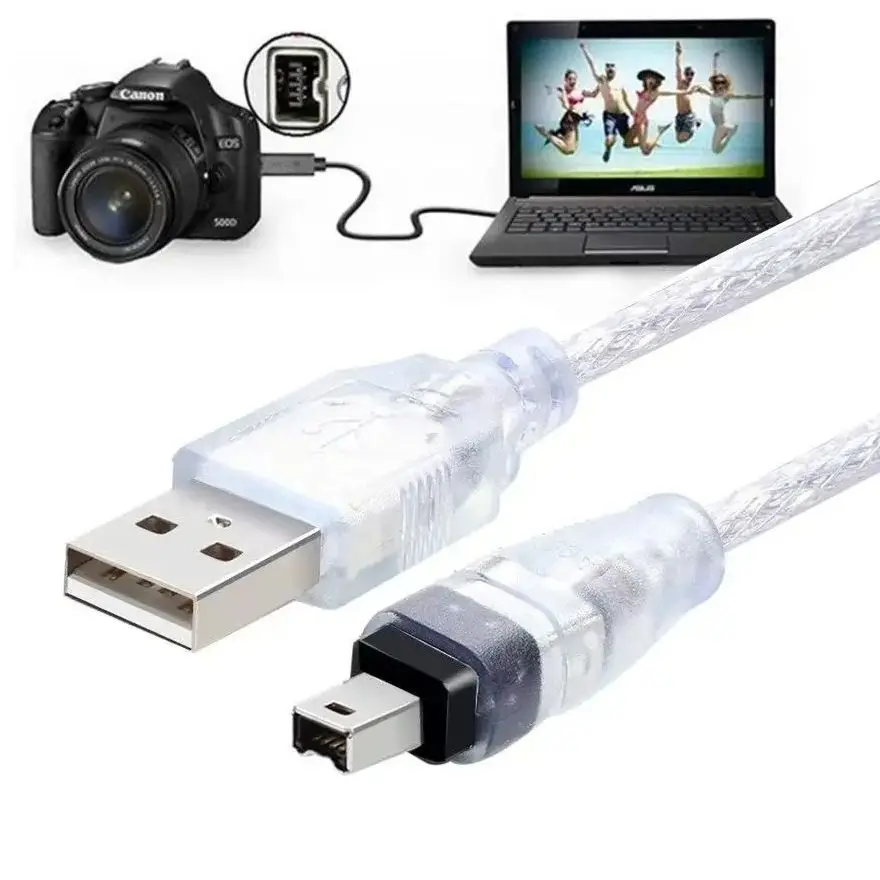 FireWire 1394 to USB Data Cable IEEE 1394 4 Pin to USB Mini Plug Firewire for MINI DV HDV camcorder to Edit for DV   PC Camera