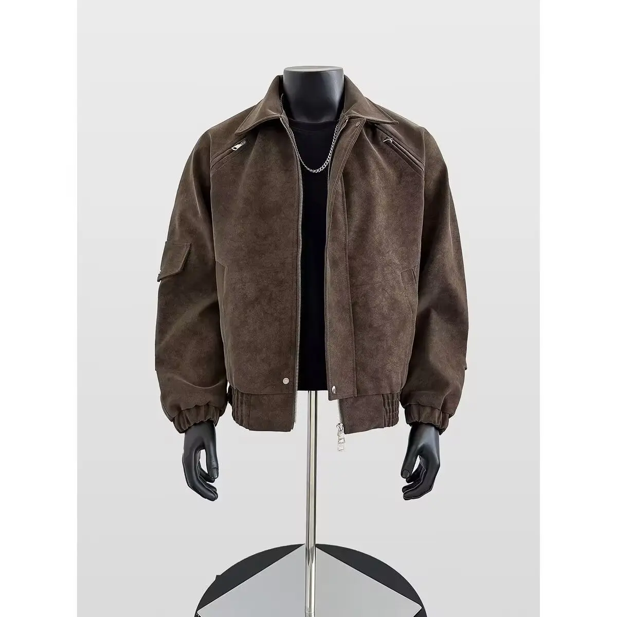 

Men's Leather Jaet Coat Loose Fit Stand Collar Versatile Autumn New Sle Faionable Quali Outerwear for Teenagers
