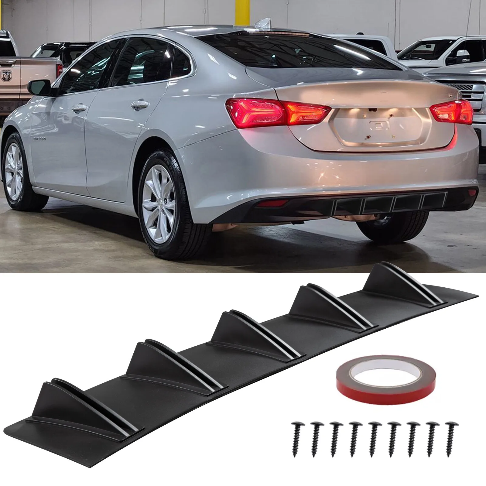 

For Chevy Malibu Car Rear Bumper Diffuser Lip Splitter Spoiler Shark Fins Black