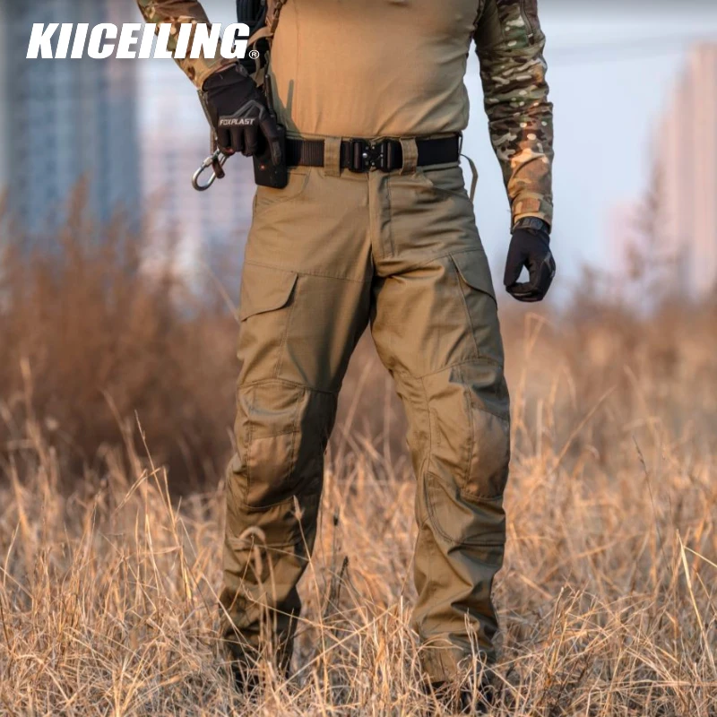 KIICEILING Cargo Pants Men Multicam Camouflage Assault Tactical Pants Work Uniform Water Repellent Ripstop Trousers