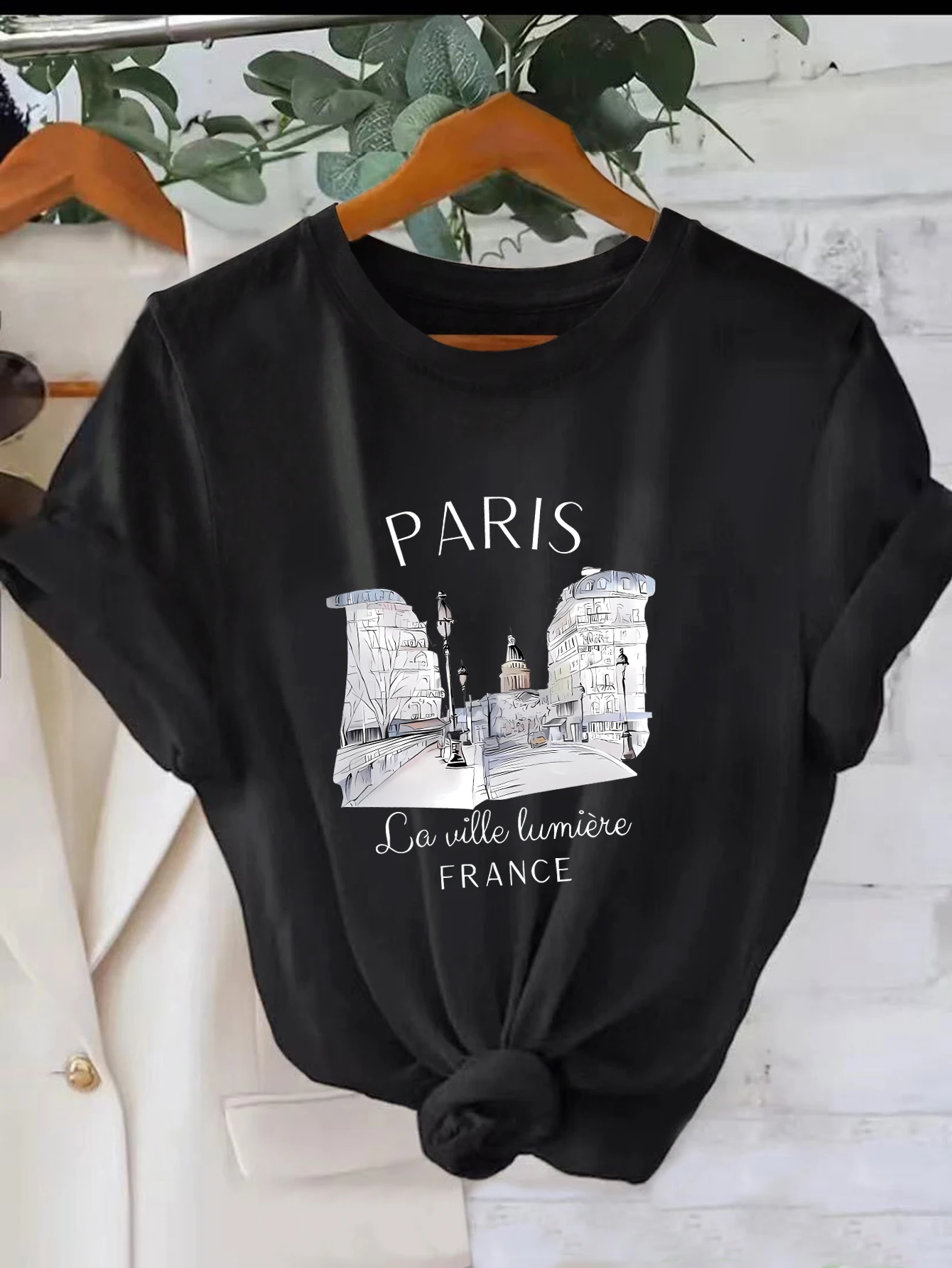 여성용 신상 패셔너블 티셔츠 크루넥 반팔 프린트 티셔츠 릴랙스 핏 캐주얼 여름 상의