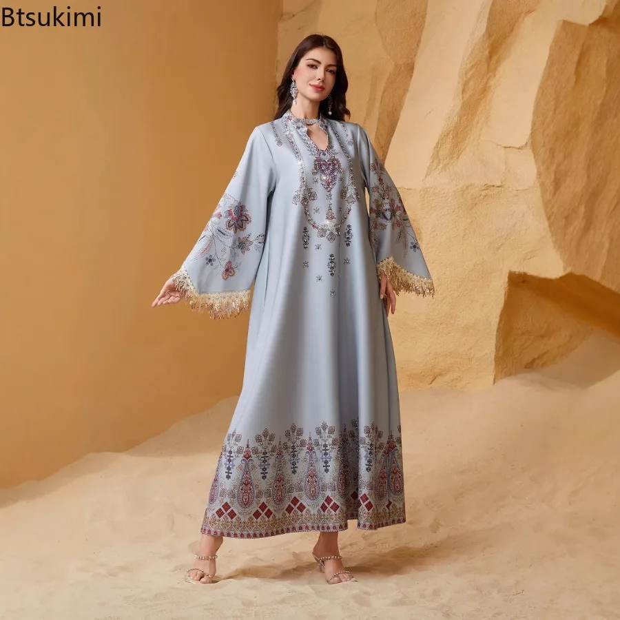

Eid Dress Women Muslim Abayas Party Maxi Dresses Jalabiya Fashion Tassel Vestidos Ramadan Morocco Kaftan Dubai Arabic Long Robe