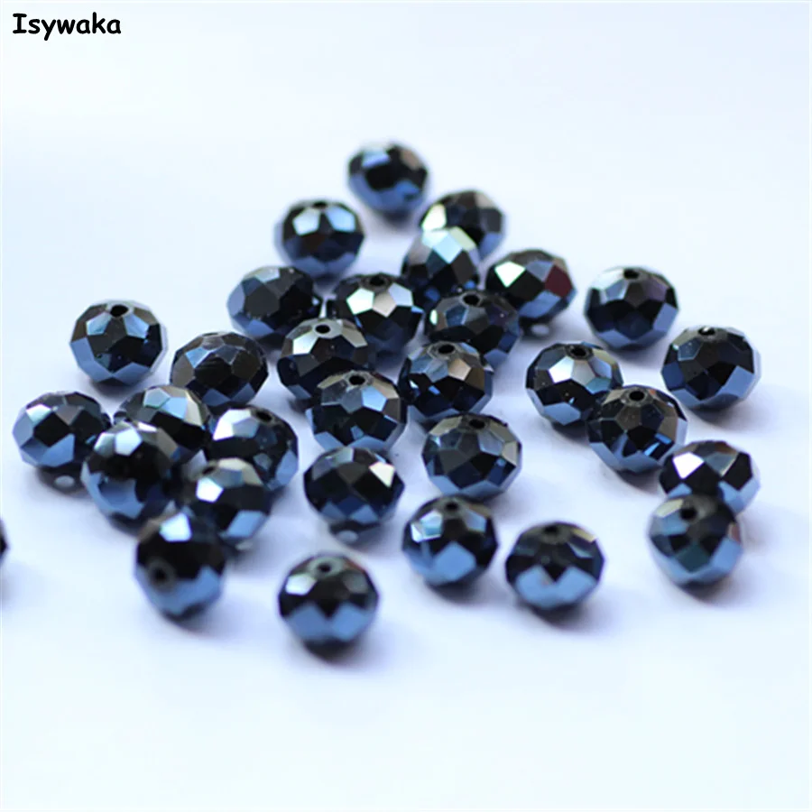 Isywaka Ink Blue Color  8*10mm 70pcs Rondelle Austria faceted Crystal Glass Beads Loose Spacer Round Beads for Jewelry Making