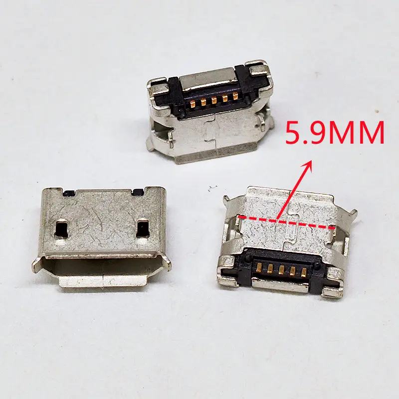 100 piezas de conector micro USB de 5 pines, 5.9mm 6.4mm 7.2mm aguja corta, 5P DIP2, puerto de datos y carga para teléfono, enchufe V8 3