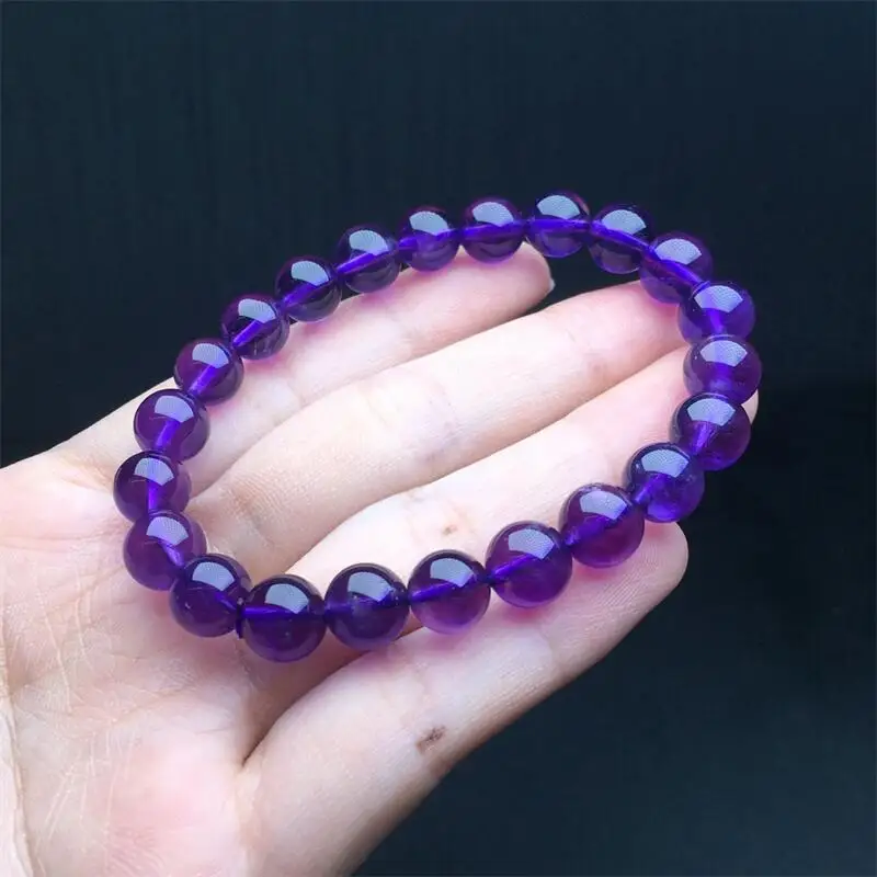 9MM Natural Amethyst Bracelet Gemstone Round Bead Fashion Crystal Healing For Women Jewelry Wrist Gift 1PCS