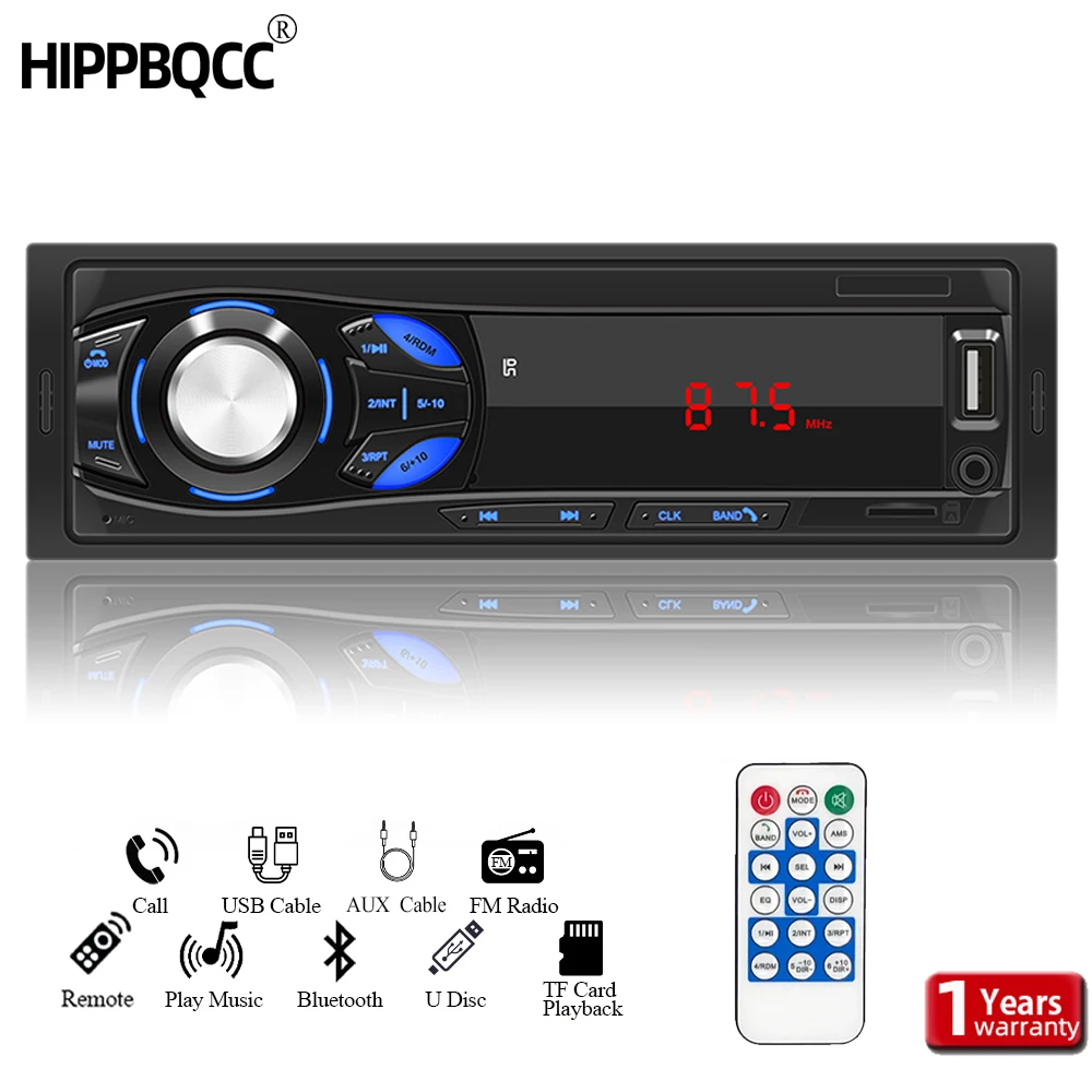 HIPPBQCC 1Din Car Radio Stereo Player MP3 Player Digital Bluetooth Car Radio Stereo Audio Music FM/USB/SD with In Dash AUX Input