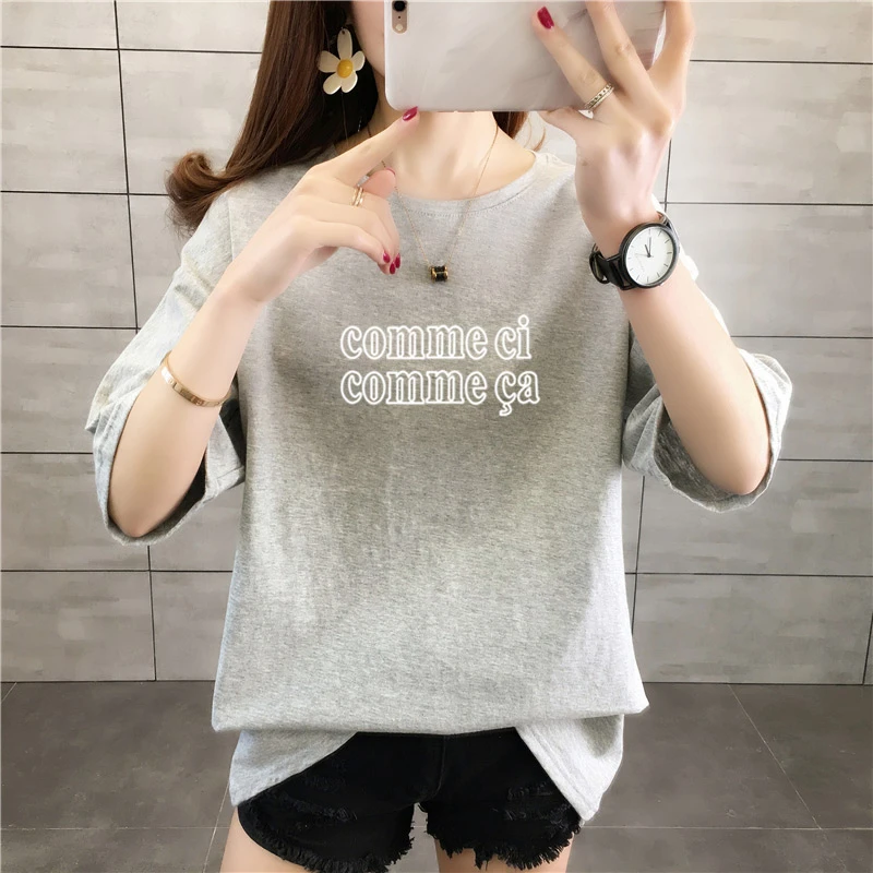 

Summer new cotton short-sleeved t-shirt female popping Yangqi loose bottoming shirt net red super fire ins fashion tops tide