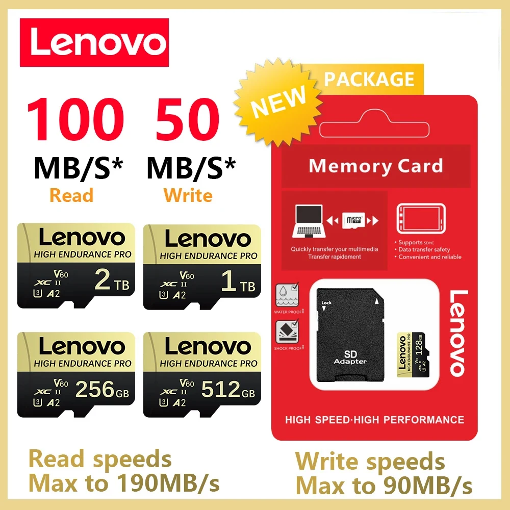 Lenovo SD Memory Card 2TB 1TB Class 10 High Speed Micro TF Card 1TB 512GB For Nintendo Switch PC Smart phone SD Card 128GB 256GB