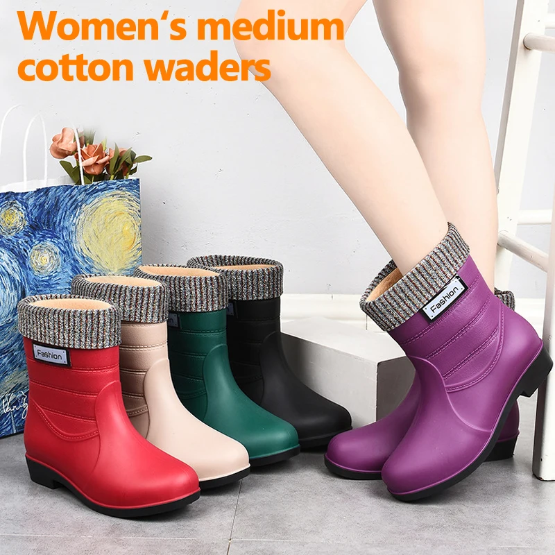 Outdoor Fashion Mid-calf Women's Non-slip Rain Boots Four Seasons Fashion Waterproof Non-slip Kitchen Work Rain Boots