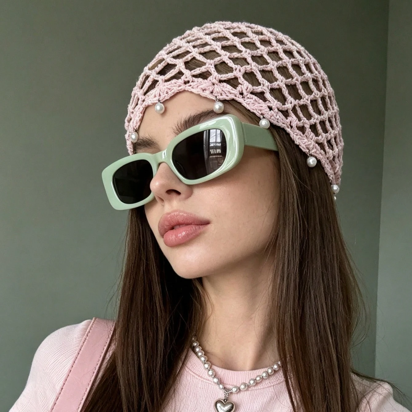 1pc Women's Y2K Sequin Pearl Hollow Out Breathable Decorative Handmade Knitted Bucket Hat For Travel, Photography, Daily Wear