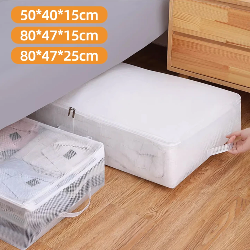 PVC Quilt Clothes Storage Bag Clear Zippered Blanket Under Bed Storage Bags Moisture Proof Dust-proof Storage Box Organizer