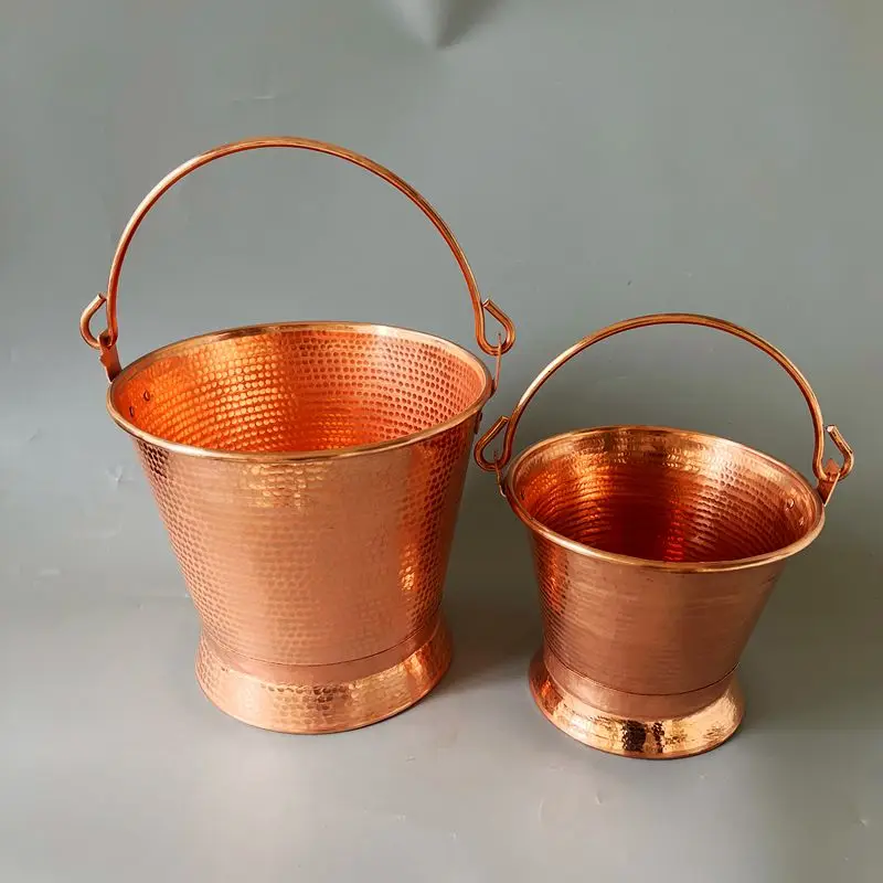 Pure Copper Brass Bucket One Piece  Handmade Deep Thick Pot Large Container Box