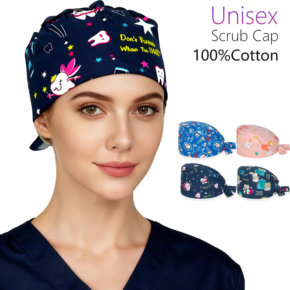 للجنسين قبعة الأسنان للنساء الرجال القطن العصابة طبيب الأسنان عيادة التمريض قبعة طب الأسنان التخدير السريري العمل فرك قبعات #1