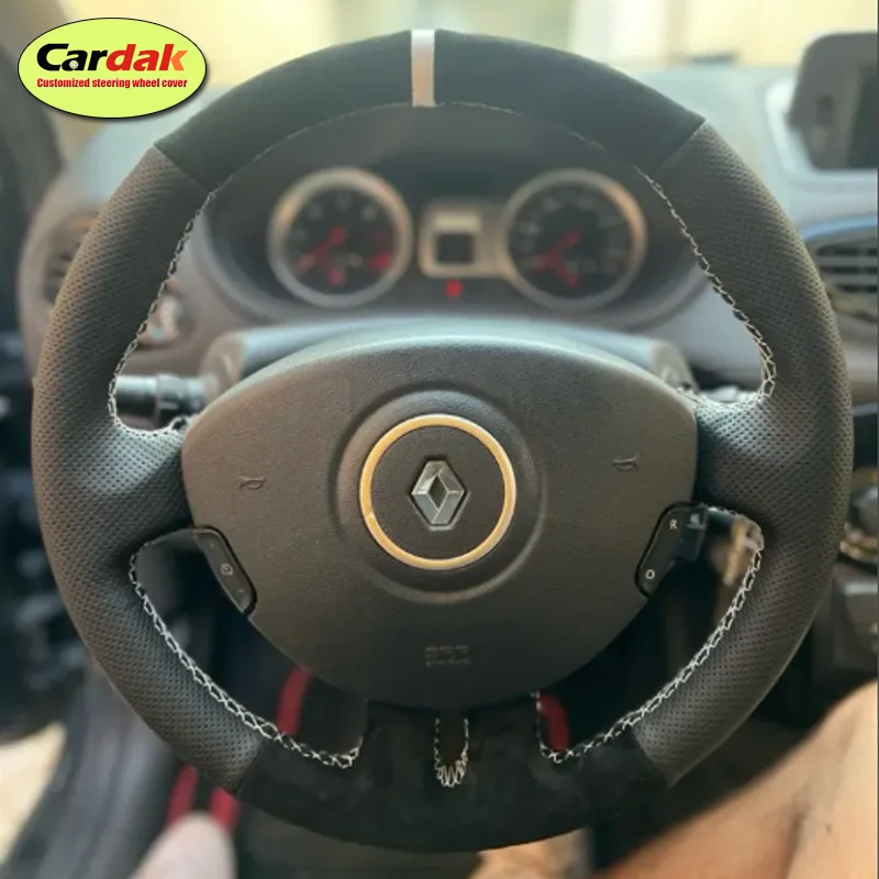 Funda para volante de coche de cuero de ante suave negro CARDAK para Renault Clio 3 2005-2012 Clio dynamics 2008 mk3 2010