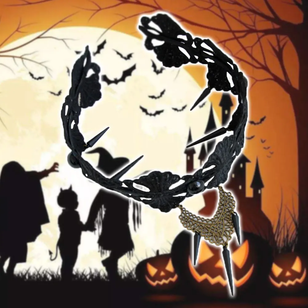 

Повязка для волос с заклепками в стиле панк, кружевной декор, шип, конус, бусина, женская повязка на голову для Хэллоуина, вечеринки, косплея, фестиваля, выпускного бала