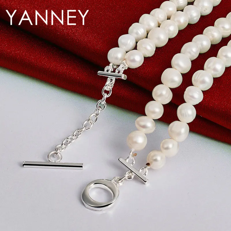 New 925 Sterling Silver Temperament 18 Inches Pearl Necklace For Women Wife Fashion Charm Gift Jewelry Wedding Party