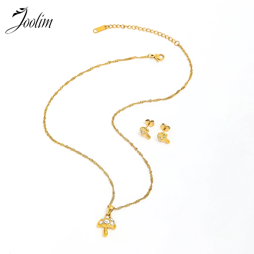 Joolim Jewelry Wholesale No Fade Fashion Cute Mushroom Umbrella Zirconia Pendant Waved Chain Stainless Steel Necklace for Women