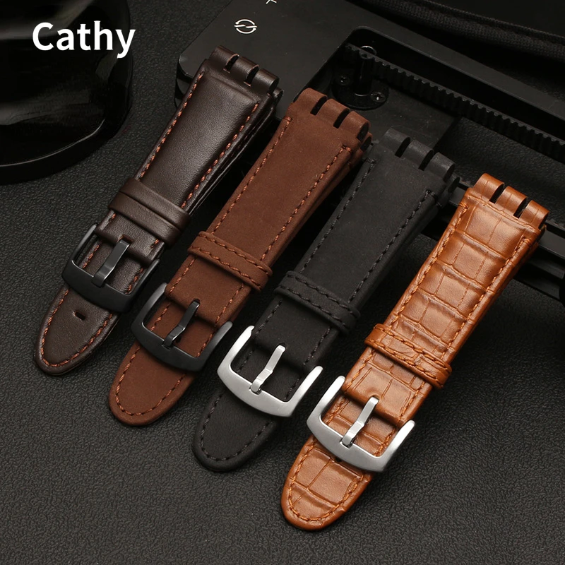 For Swatch Yos440 449 401 447 Waterproof Sweat-Proof Soft Comfortable Watch Band Accessories 23mm Genuine Leather Watch Strap