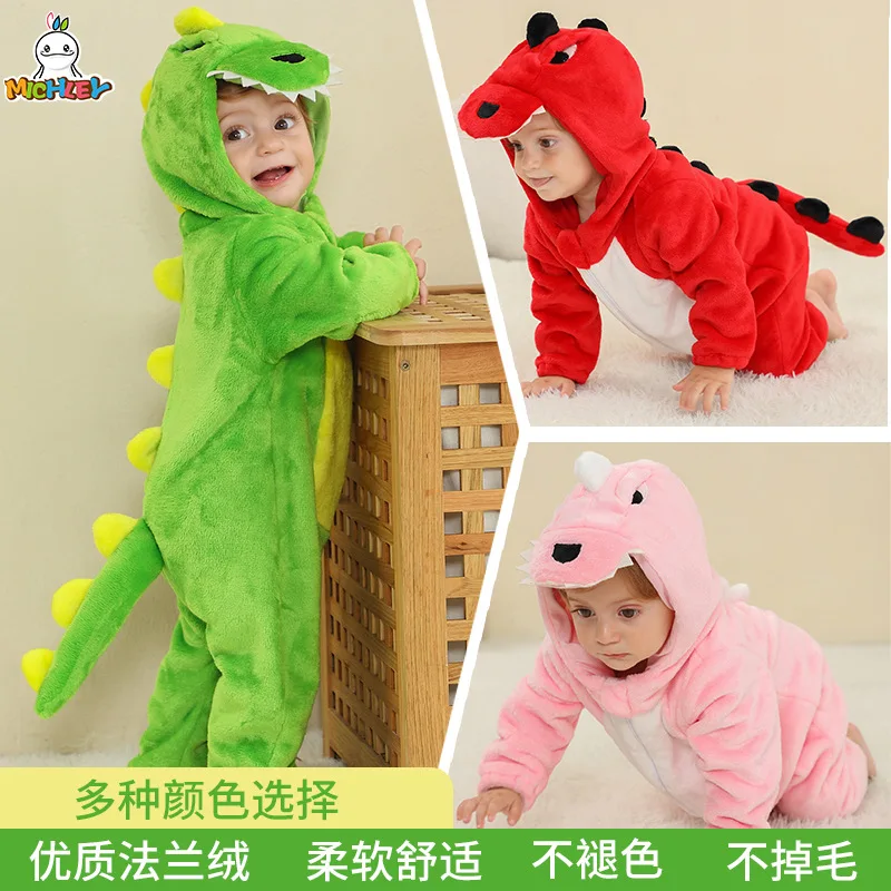 

Новинка 2023 года, милая теплая фланелевая детская одежда для скалолазания, детская одежда для выступлений для младенцев и малышей, комбинезон с 3D динозавром