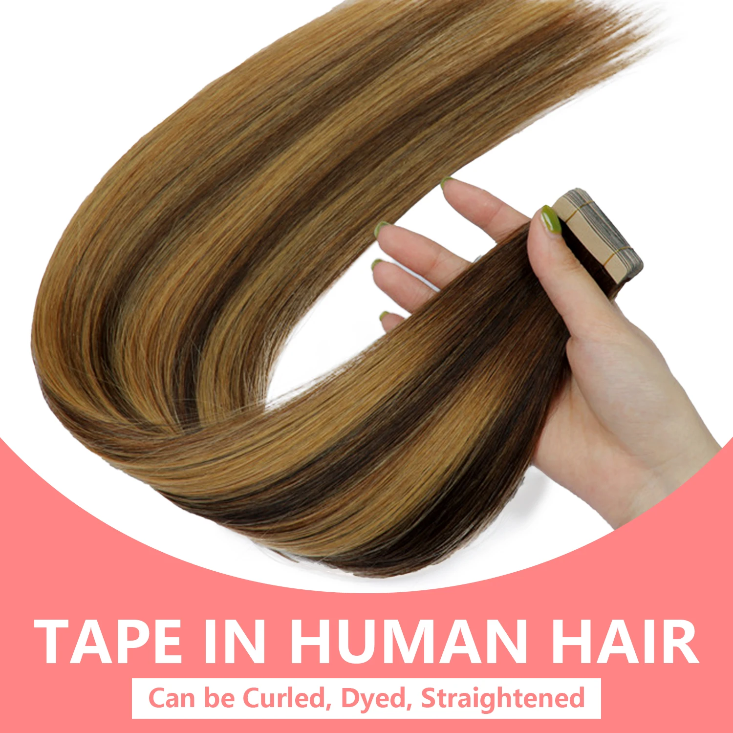 Tape In Human Hair Straight #P4/27 Blonde Extensions 100% Real Remy Human Hair Skin Weft Adhesive Glue On For Salon High Quality