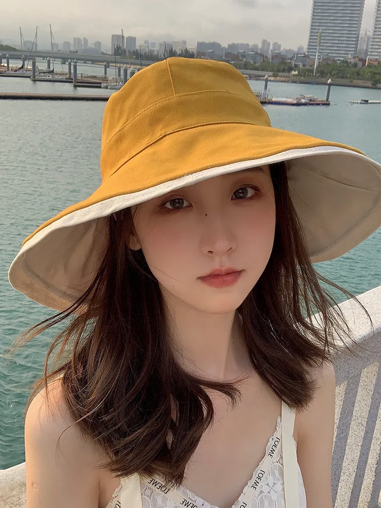 Uv Large Eaves Sun Protection Hat Double-sided Cap Full-face Sun Hat Female Spring Summer Beach Seaside Hat Fisherman Hat