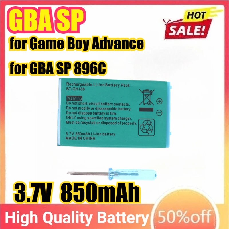 

850mAh 3.7V Rechargeable Lithium-ion Battery Pack with Screwdriver, for Nintendo Game Boy Advance for GBA SP 896C