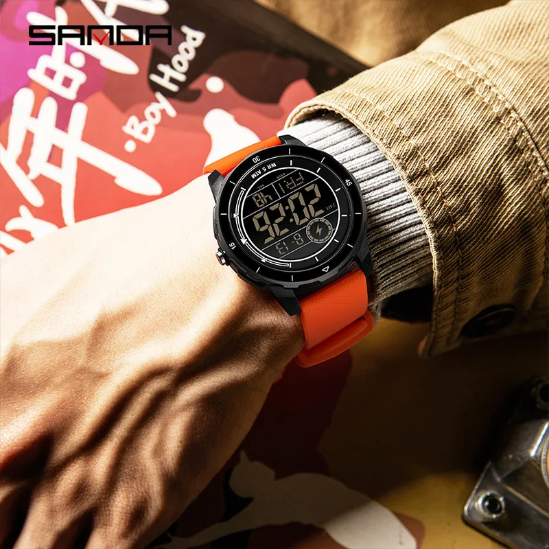SANDA Men's Watch Sports Electronic Watch Student Outdoor Sports Multifunctional Electronic Watch