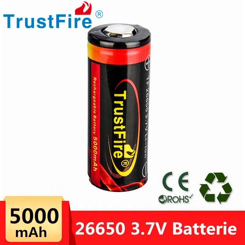 Trustfire 26650 5000mAh Akku Wiederaufladbare Lithium-Batterie 3,7V Große Kapazität für Taschenlampen