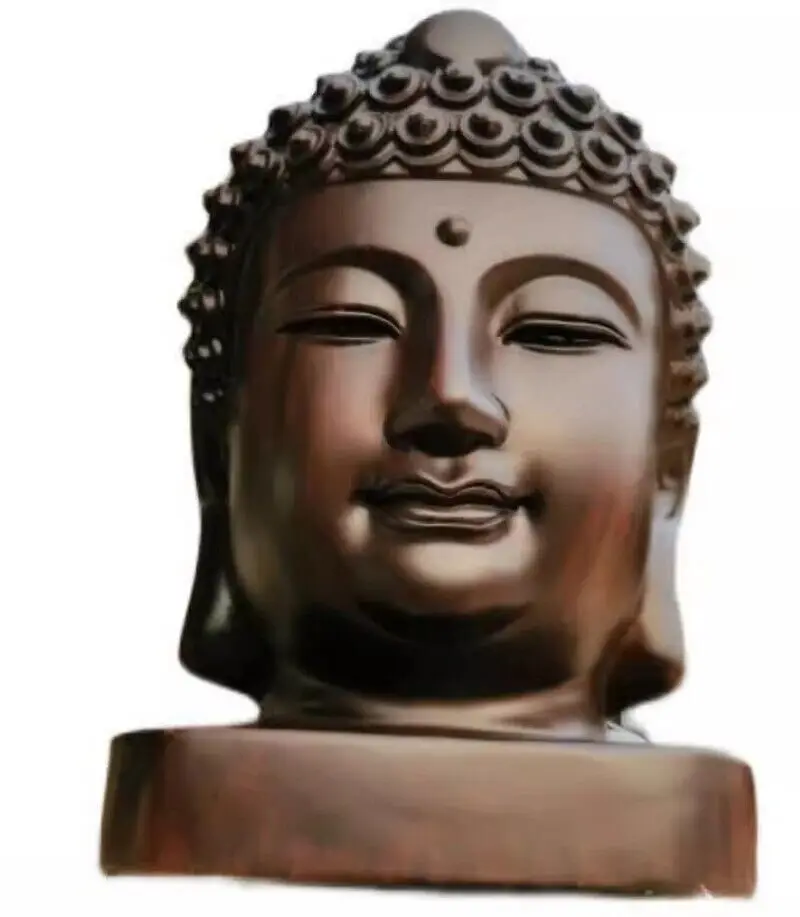 

6" Natural Ebony Wood Carved Sakyamuni Buddha Head Statue Buddhism Collection