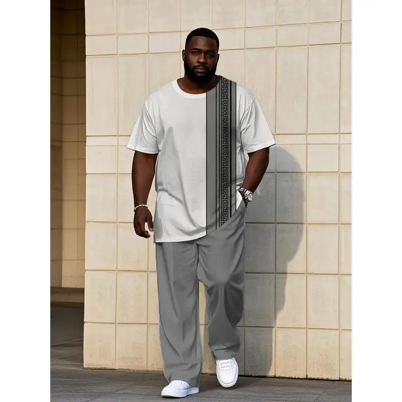 

plus Size Men's Casual Sportswear Set Comfortable Seven Sleeve Tops And Pants Outfit for Men
