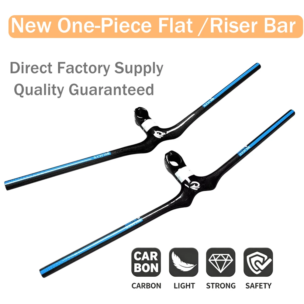 Full Carbon MTB Integrated Handlebar With Stem Flat & Riser Bar 28.6/31.8mm Clamp Size Lightweight Mountain Bicycle Parts