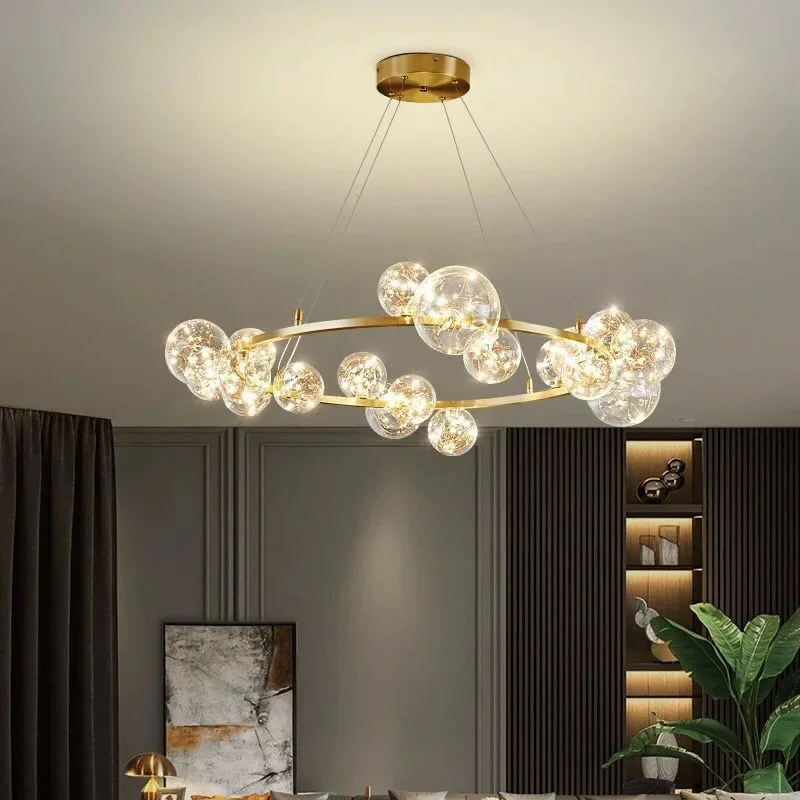 

Nordic Led Gold glass globe chandelier with remote control Bedroom Living room Restaurant Pendant home decor interior lighting