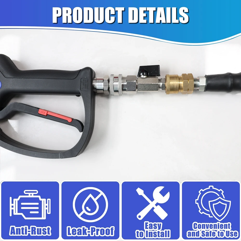 High Pressure Washer Ball Valve Kit With 3/8 or 1/4 Inch Quick Connector for Power Washer Hose Control Water Flow Switch