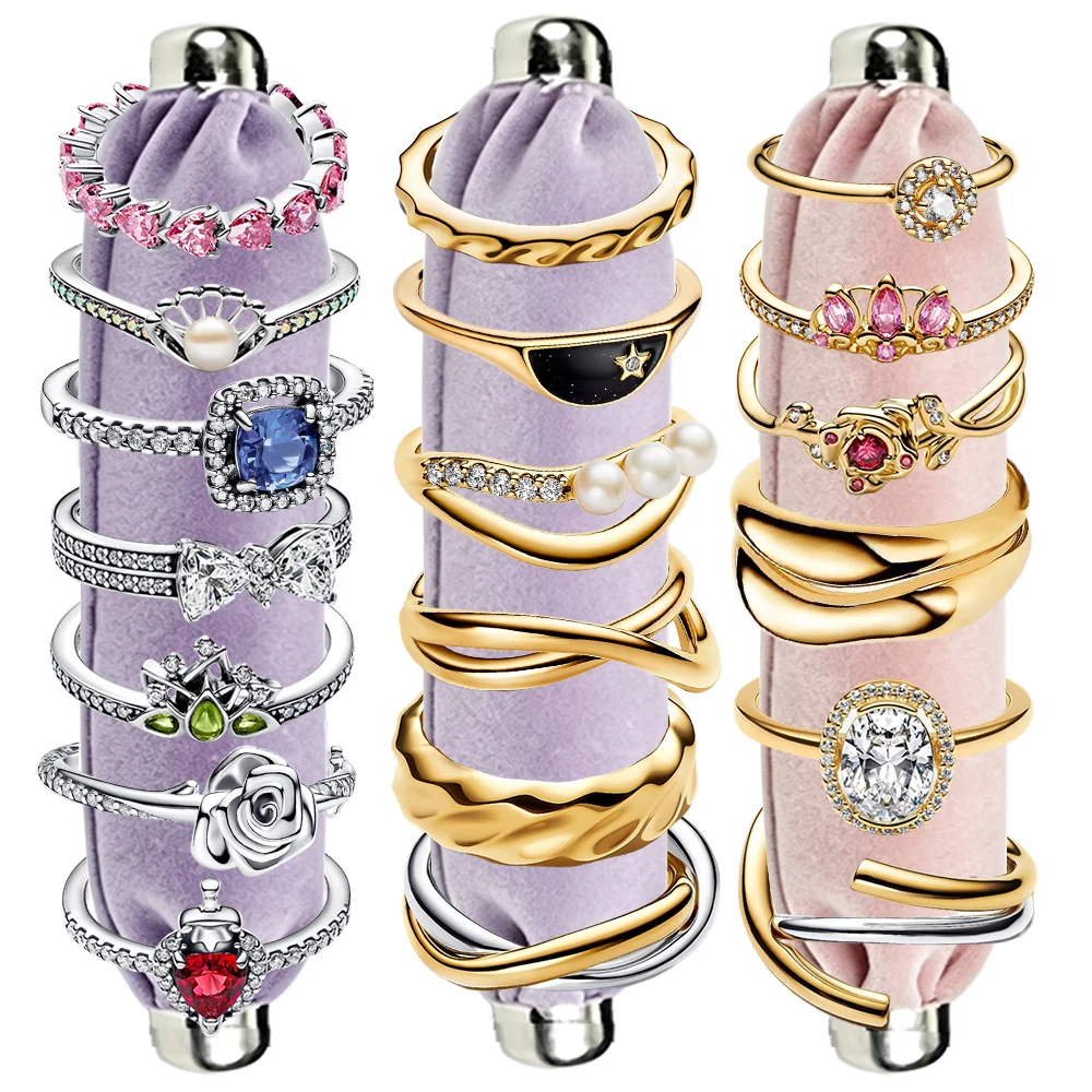 New 925 Silver Organic Style Double Color Double Loop Ripple Wrapped Crown Ring Fashionable DIY Charm Exquisite Jewelry