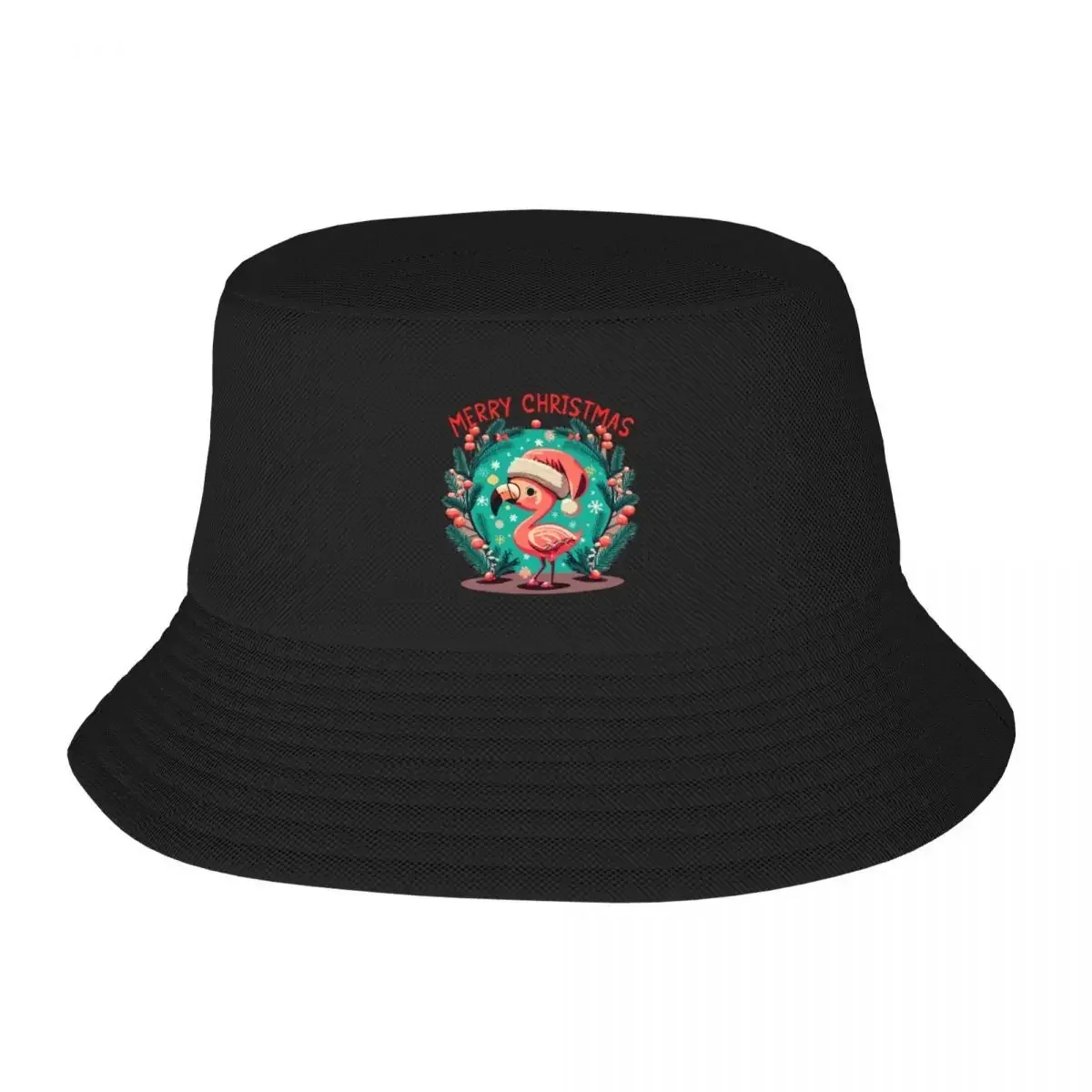 New Cute pink flamingo wearing a christmas' hat and surrounded by christmas things Bucket Hat Visor Beach Bag Cap For Men Women'