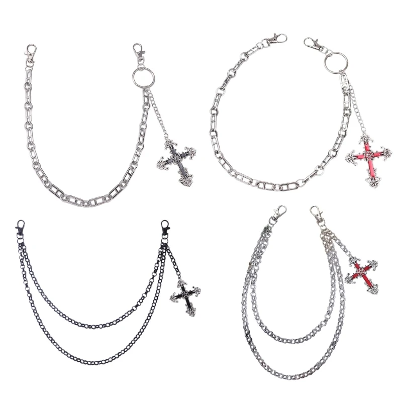 Adjustable Crosses Pendant Chain Geometric Long Metal Chain Crosses Pants Chain