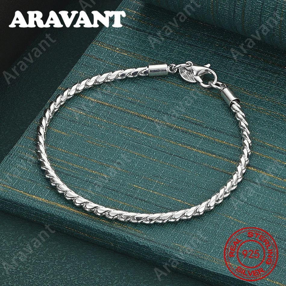 925 Sterling Silver 4mm Hemp Rope Snake Chain Bracelet For Women, Commuter Accessories, Christmas Gifts, Jewelry
