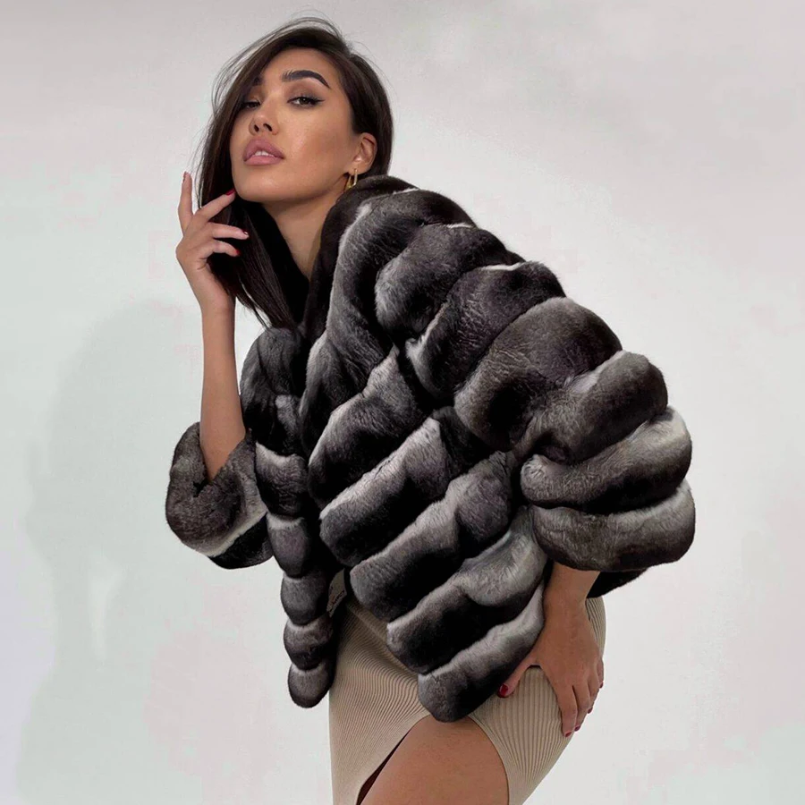 Winter Natural Rex Rabbit Fur Coat Women Short Fur Jackets Chinchilla Fur Best Seller Real Fur Jacket