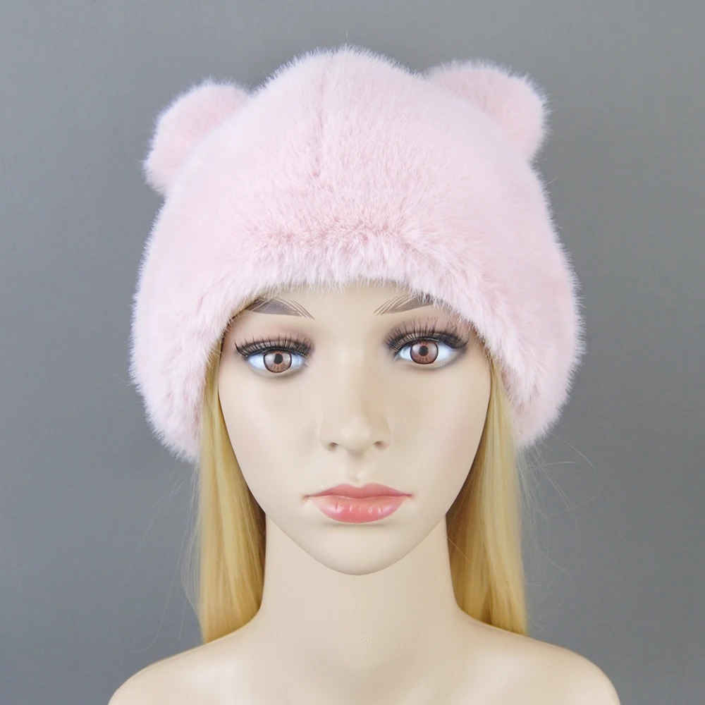 2026 Winter Hat for Women's Imitation Fur Mink Pullover Hat Outdoor Warm Thick Beret Mongolian Princess Ear Protection Cap