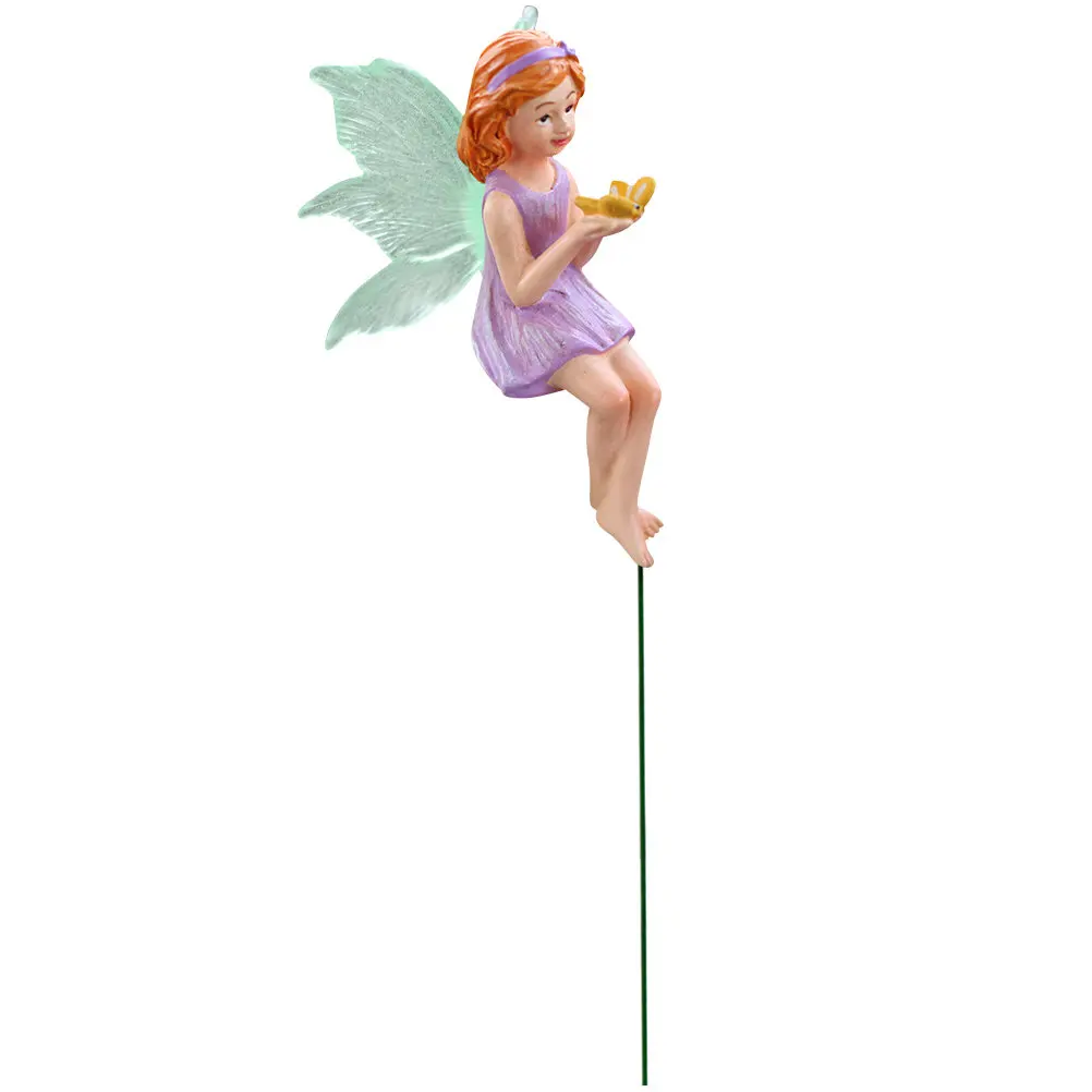 Creative Flower Fairy Stake Garden Ornament Resin Bonsai Pot Decoration Glowing Dark Fairy Stake Art Miniature Landscape