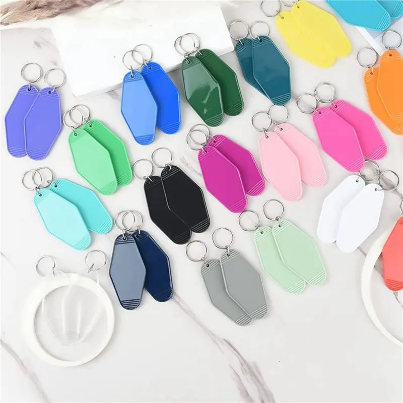 160Pcs Vintage Motel Keychains 20 Colors Hotel Keychains Blank Heat Transfer Ornament For Sublimation Vinyl DIY Making New