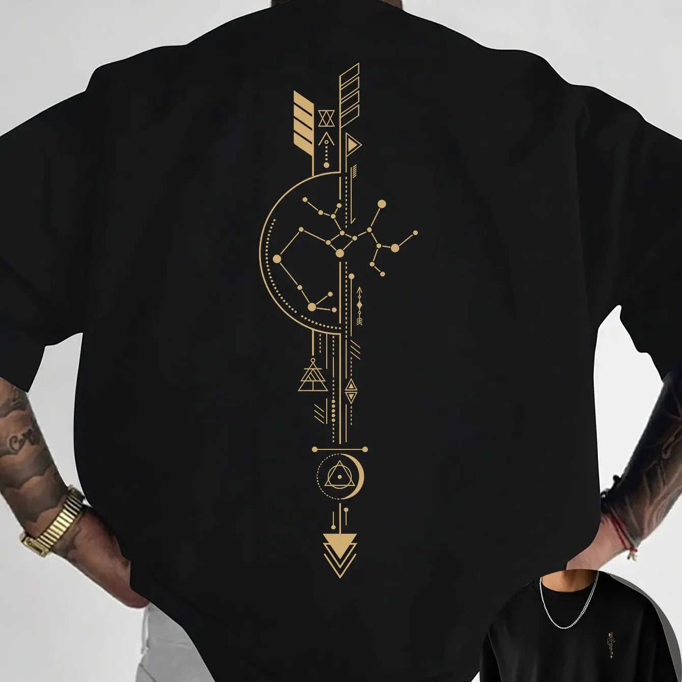 Men's Sagittarius Constellation Arrow Graphic Tee Astrology Streetwear Cotton Casual Tops
